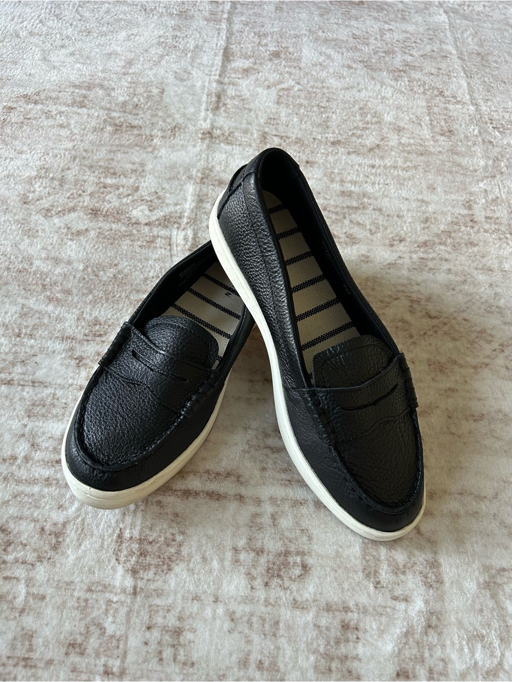 Cole Haan Black Pebbled Leather Slip-On Loafers with White Sole Size: 7.5B